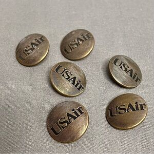 VTG Set Of 6 Waterbury US Airways Metal Buttons Gold Tone .75”